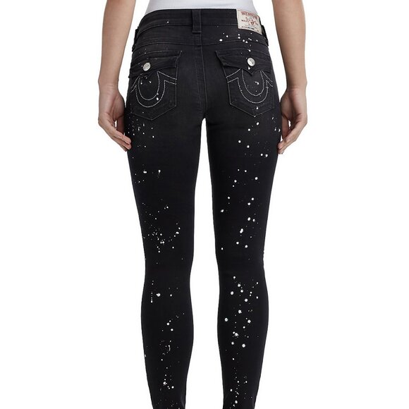True Religion Women's Super Skinny Flaps Jeans Size 24 NWT Painted Noir Splatter - Picture 1 of 10